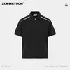 Camisa Polo Masculina Zoewatson Transfronteiriça Algodão com Amônia Líquida Fresca e Respirável Masculina Retro Americano Blocos de Cor Manga Curta