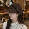 Boina Plisada con Botón Estilo Coreano para Mujer Otoño Retro Adelgazante Octogonal Artística Moda Versátil Boina de Pintor