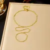Pulseira Anel de Corrente Fina Dourada Brilhante Venda Quente Europeia e Americana Transfronteiriça Aço Inoxidável Banhado a Ouro Sensação de Alto Padrão Joia de Mão Feminina