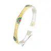 Pulsera Abierta de Plata Pura 9999 con Esmalte Pintado en Oro de Girasol para Mujer con Frases Auspiciosas, Estilo Chino, Popular en Transmisiones en Vivo