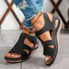 Sandalias de plataforma, talla grande para mujer, nueva colección de verano 2026, estilo europeo y americano, color liso, con costuras cruzadas y tacón de cuña, sandalias de playa para mujer