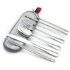 Vajilla práctica de acero inoxidable transfronteriza de Amazon, juego de 7 piezas (1010 cuchillos, tenedores, cucharas, palillos y pajita), ideal para viajes al aire libre.