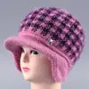 Gorro de invierno para mujer, mujer mayor, forrado de polar, cálido, gorro de lana tejido, gorro para mujer de mediana edad y mayor, gorro con orejeras de pico forrado de polar