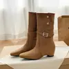 Botas Country Western de Salto Grosso Retrô para Mulheres 2026, Botas de Cano Curto Elegantes Melard Knight para Outono com Uso Duplo, Botas de Moda que Aumentam a Altura