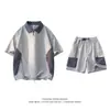 Conjunto de Verão Enbu Masculino Casual ao Ar Livre Esportivo Cardigan Solto Masculino Manga Curta Shorts Conjunto de Duas Peças Masculino da Moda