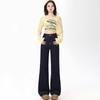 Jeans Feminino Micro Lamar Cintura Alta 2025 Tendência Versátil Novo Slim-fit Emagrecedor Solto Simples Boca de Sino Calça Longa