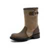 Botas vaqueras retro de lona con plataforma estilo británico, tacón grueso de 4 cm, botas marrones para todas las estaciones, botines casuales para exteriores, botas Martin