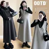 Ropa de maternidad 2026 otoño e invierno tela de lana reversible en capas sarga suelta vestido chaleco de lana de maternidad