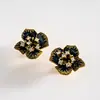 Aretes de Botón Florales con Pedrería de Goteo de Aceite Europeos y Americanos, Aretes de Pétalos Estilo Vintage, Aretes Retro de Alta Gama para Mujer