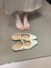 Meias Chinelo com Biqueira Francesa para Mulheres, Sapatos Mary Jane Plissados de Luxo, Sandálias Versáteis Muller