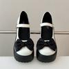 Zapatos Mary Jane con Lazo de Tacón Grueso y Alto para Mujer 2022 Nuevos de Otoño e Invierno con Suela Gruesa para Aumentar la Altura Versátiles con Faldas Planos