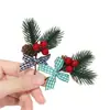 Decoração de Natal Galhos Pequenos Frutas Vermelhas Pinhas Folhas de Pinheiro Laço Xadrez Caixa de Presente Guirlanda Acessórios Decorativos