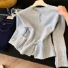 Suéter con diseño de volantes y cordón de estilo suave para mujer, nuevo modelo otoño/invierno 2026, cárdigan de punto top adelgazante que ciñe la cintura