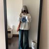 Suéter de Cuello Redondo para Mujer Sudadera con Capucha Rockera Top Estampado Personalidad Original Artístico Retro Base Japonesa y Coreana Camiseta de Moda Genial