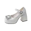 Zapatos Mary Jane de suela gruesa con hebilla de pedrería, nuevos zapatos de tacón grueso estilo francés para el verano 2026, zapatos de cuero de tacón alto poco profundos