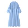 Vestido Listrado Decorativo de Verão 2025 Comércio Exterior Transfronteiriço Atacado Novo Manga Bufante Botões Gola Redonda Três Cores