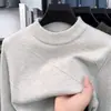 Suéter de tricô jacquard casual de peso elevado para homens, estilo para meia-idade, com gola alta discreta, nova coleção outono/inverno, base de tricô espessa