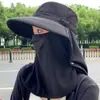 Sombrero de ala ancha para protección solar para mujer, Chal de protección solar UV de verano, Protección para cuello y cara, Sombrero de pescador, Sombrero de sol plegable