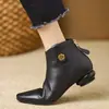 Botines de tobillo beige de estilo coreano de moda para otoño, con punta cuadrada y tacón bajo, cómodos, de cuero suave, botines cortos