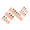 Item de venda quente do comércio exterior 24 peças nail art delicado estilo pequeno Chanel preto e branco bolinhas flores francesas amêndoa curta unhas postiças atacado