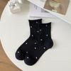 Calcetines de verano finos para mujer hasta la mitad de la pantorrilla, calcetines lisos simples con lunares, calcetines holgados de malla con borde enrollado, lunares huecos, transpirables, absorbentes de sudor para mujer