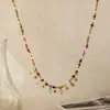 Estilo de Férias Novo Primavera e Verão Nicho Colar Colorido com Múltiplas Pedras Flor Pequena Corrente para Clavícula Design Acessórios Menina Dopamina