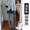 Leggings Grises de Canalé para Mujer, Nuevo Estilo Otoño e Invierno 2025, Forrados de Polar, con Pie, Raya Vertical, Pantalones Ajustados de Yoga