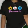 Camiseta de algodón talla europea para mujer, Camiseta con estampado de Halloween, estampado de calabaza y linterna de Jack, blanco y negro, estilo europeo y americano