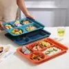 Plato de comida rápida de varias cuadrículas de colores Plato de comida para el personal de oficina Plato de comida de restaurante escolar Plato de cena rectangular de cinco cuadrículas