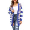 Comercio Exterior Transfronterizo Nuevo Estilo Europeo y Americano Suéter Abrigo de Punto para Mujer de Longitud Media Estampado de Leopardo Rayado Serie Otoño e Invierno Cárdigan de Punto para Mujer