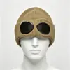 Gafas de Aviador de Moda Gorro Tejido Otoño e Invierno Forrado de Lana Caliente Gorro de Lana Hombres y Mujeres Estilo Coreano Combinable para Todo Sombrero para el Frío de Moda