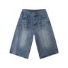 Mtlclothes Roupas Masculinas Lavagem Americana Padrão Raio Shorts Jeans Desgastados Calças Cropped Largas Retas de Perna Larga