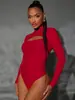 Comércio Exterior Europeu e Americano Macacão Sexy Sexy com Recortes para Mulheres Roupa de Outono/Primavera Cintura Alta Manga Longa Rosa Vibrante Peça Básica