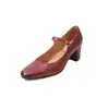 3340 Zapatos Mary Jane de Tacón Alto con Punta Redonda de Tamaño Grande y Pequeño Zapatos de Tacón Alto Versátiles de Boca Baja de Cuero Genuino con Tacones Gruesos para un Look Elegante y Profesional