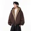 Chamarra de Algodón con Forro de Felpa de Imitación de Piel de Conejo Reversible para Hombre en Invierno Marca de Moda Holgada de Alta Gama Gruesa Cálida con Capucha