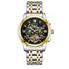 AOKULASIC/Aogulas Relógio Mecânico Automático com Strass para Homens Mostrador Vazado Calendário Duplo Multifuncional Pulseira de Aço