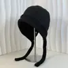 Chapéu de Tricô com Tira para Mulheres Outono Inverno Circunferência Craniana Grande Cor Sólida Chapéu de Lã Estilo Coreano Quente Proteção de Orelha Cobertura de Cabeça Chapéu Versátil