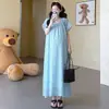 Vestido de Maternidad "El Mensaje de Qingfeng" Estilo Dulce Francés Vestido de Maternidad de Lunares para Mujer, Elegante Vestido Largo para Embarazo de Verano