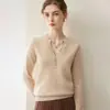 Suéter minimalista de cachemira, cuello en V, multibotones, corte holgado, adelgazante para mujer, adecuado para atuendos de trabajo, grueso