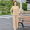 Novo traje estilo chinês para mães de meia-idade e idosas, novo top bordado estiloso de verão, solto e emagrecedor, conjunto tradicional chinês de duas peças