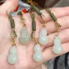 Colgante de Jade Hetian Natural con Figura de Buda, Jade Hetian en Color Agua Clara, Calabaza en Forma de Hoja, y Colgante de Paz para Hombres y Mujeres, con Cadena de Jade
