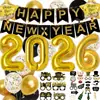 Platos de Papel Desechables Temáticos de Año Nuevo 2027 Transfronterizos Negros y Dorados, Servilletas, Vasos de Papel, Manteles, Banderines y Decoraciones para Set de Fiesta de Año Nuevo