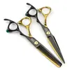 Tijeras de Peluquería Doradas Negras de 6.0 Pulgadas Tijeras Planas Tijeras para Flequillo Tijeras Dentadas