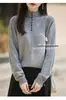 Nuevo Suéter de Lana de Cuello Alto con Media Botonadura para Mujer Otoño, Camiseta Base de Punto Pullover, Top Holgado Versátil a la Moda