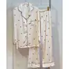 Jiangnanhe 2025 Otoño/Invierno Nuevo Conjunto de Pijama de Seda de Hielo para Mujer Manga Larga Pantalón Largo Ropa de Casa Una Pieza Dropshipping