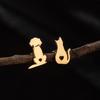 Brincos Assimétricos Face a Face de Cachorro e Gato Nicho Feminino Aço Inoxidável Vazado em Forma de Coração Unhas para Osso da Orelha Atacado