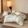 Juego de cuatro piezas de felpa de pelo de conejo engrosada y cálida de terciopelo de leche, funda de edredón de franela de coral, sábana bajera, ropa de cama