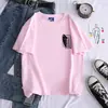 Camiseta de Algodón Color Caramelo Nueva de Verano Estampado de Logo Attack on Titan Patrón Versátil Fresca Cuello Redondo Top