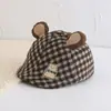 Gorro para Niños Estilo Coreano Primavera y Otoño Unisex Bebé Cuadros Oso Pequeño Boina Lindo Oso Pequeño Casual Versátil