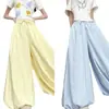 Calças largas de seda gelada de perna larga, novas calças compridas azuis de cintura alta emagrecedoras, calça-saia tulipa azul para mulheres, saia lanterna casual primavera-verão
